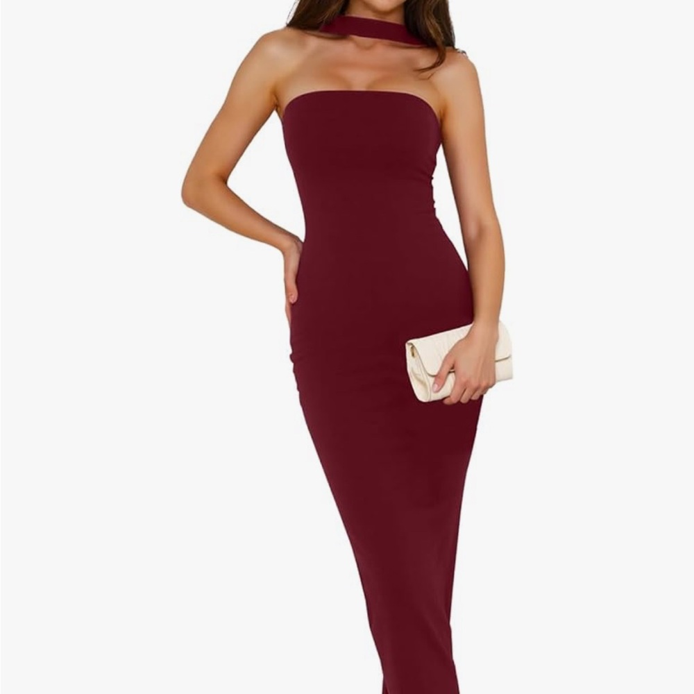 Elegant Strapless Burgundy Dress